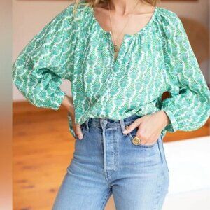 Emerson Fry Frances Blouse, Frida Blue Green Organic, Small, Excellent Condition